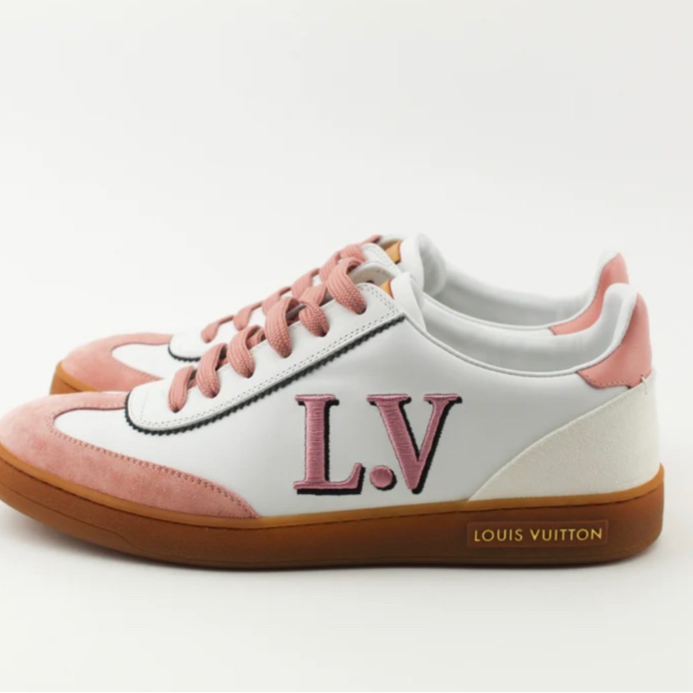 Louis Vuitton frontrow sneakers in pink suede and white sz 39. LV logo